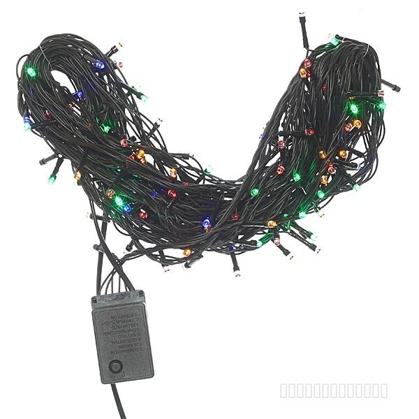 Электрогирлянда комнатная, L 14,5 м, 140 разноцветных LED ламп 5,5 W, 8 реж.свеч, шнур зеленый 1,5 м
