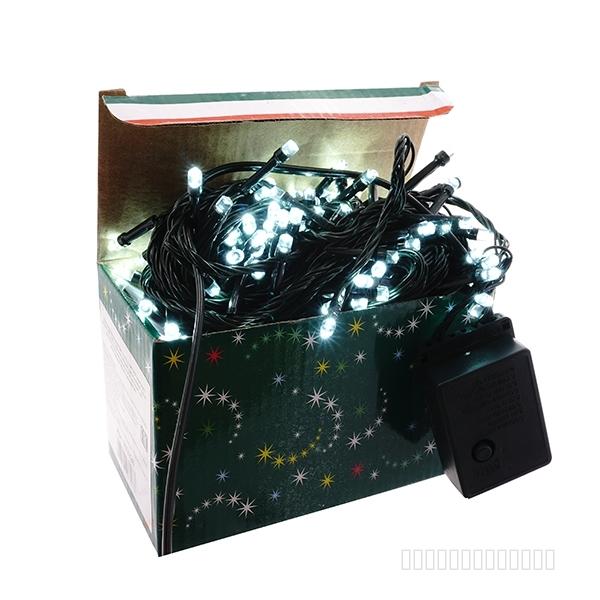 Электрогирлянда комнатная, L 14,5 м, 140 белых LED ламп 5,5 W, 8 реж.свеч, шнур зеленый 1,5 м, IP20