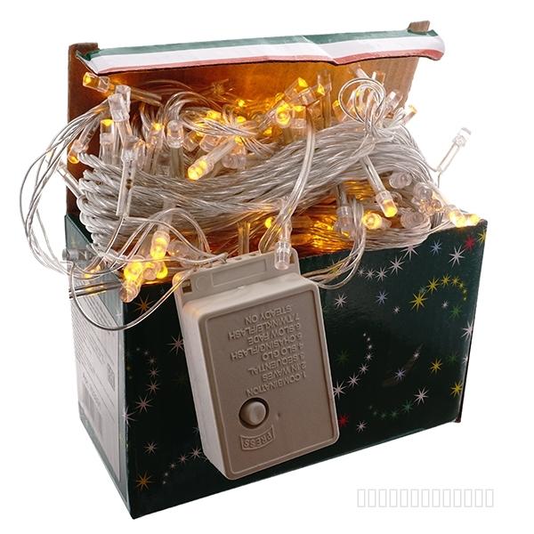 Электрогирлянда комнатная, L14,5м, 140 желтых LED ламп 5,5W, 8 реж.свеч, шнур прозрачный 1,5 м, IP20